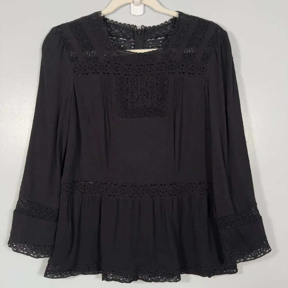 J. Crew Lace Blouse Size 6 Romantic Boho Crochet Top Flutter Sleeve